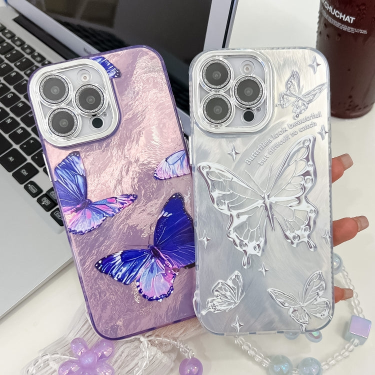 Plating Texture Butterfly Wristband TPU Phone Case with Glitter Lens Film, For iPhone 16, For iPhone 15 Pro Max, For iPhone 15 Pro, For iPhone 15