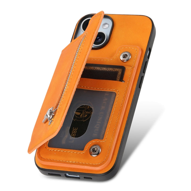 Retro MagSafe Zipper Wallet Card Bag Back Phone Case, For iPhone 15 Plus, For iPhone 15, For iPhone 14 Plus