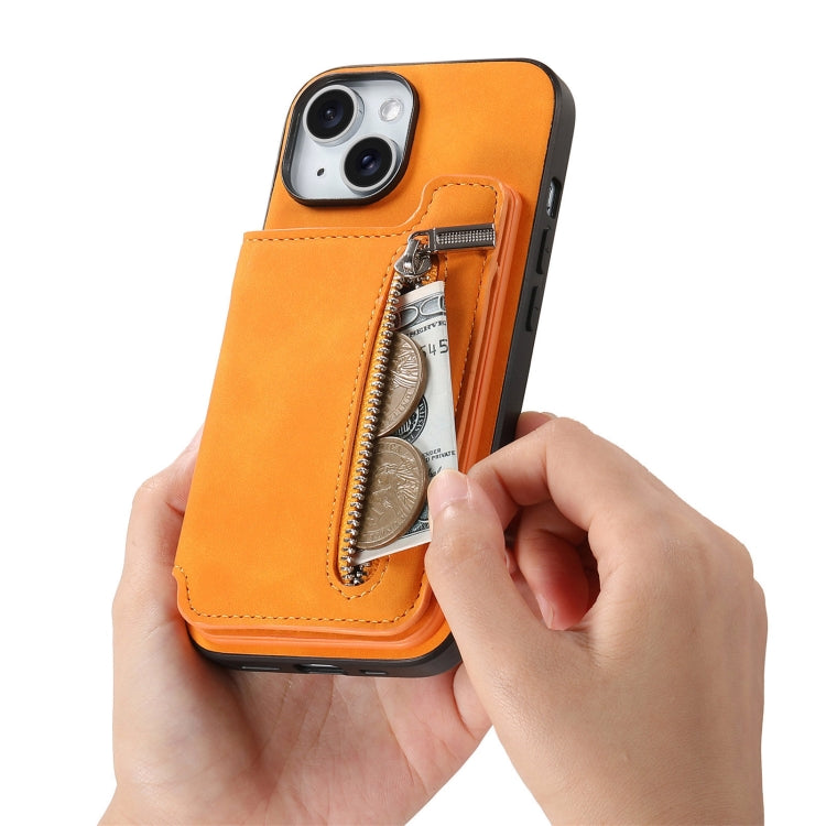 Retro MagSafe Zipper Wallet Card Bag Back Phone Case, For iPhone 15 Plus, For iPhone 15, For iPhone 14 Plus