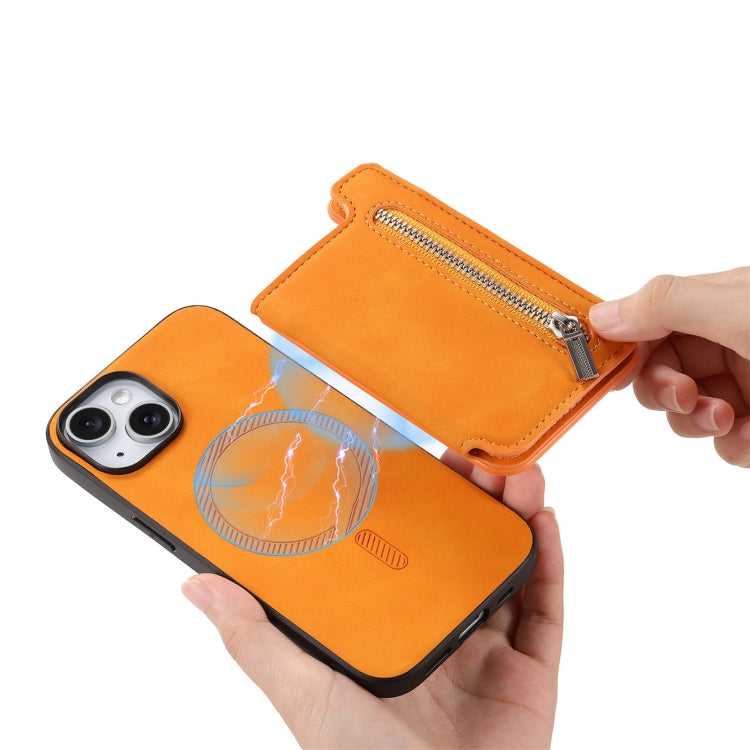 Retro MagSafe Zipper Wallet Card Bag Back Phone Case, For iPhone 15 Plus, For iPhone 15, For iPhone 14 Plus