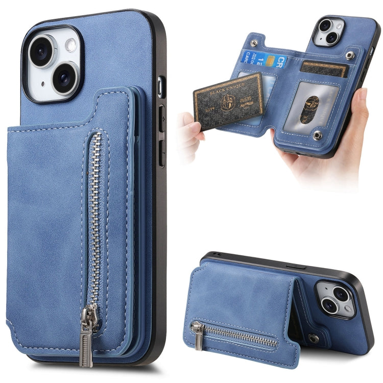 Retro MagSafe Zipper Wallet Card Bag Back Phone Case, For iPhone 15 Plus, For iPhone 15, For iPhone 14 Plus