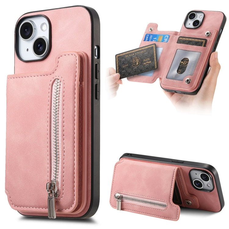 Retro MagSafe Zipper Wallet Card Bag Back Phone Case, For iPhone 15 Plus, For iPhone 15, For iPhone 14 Plus