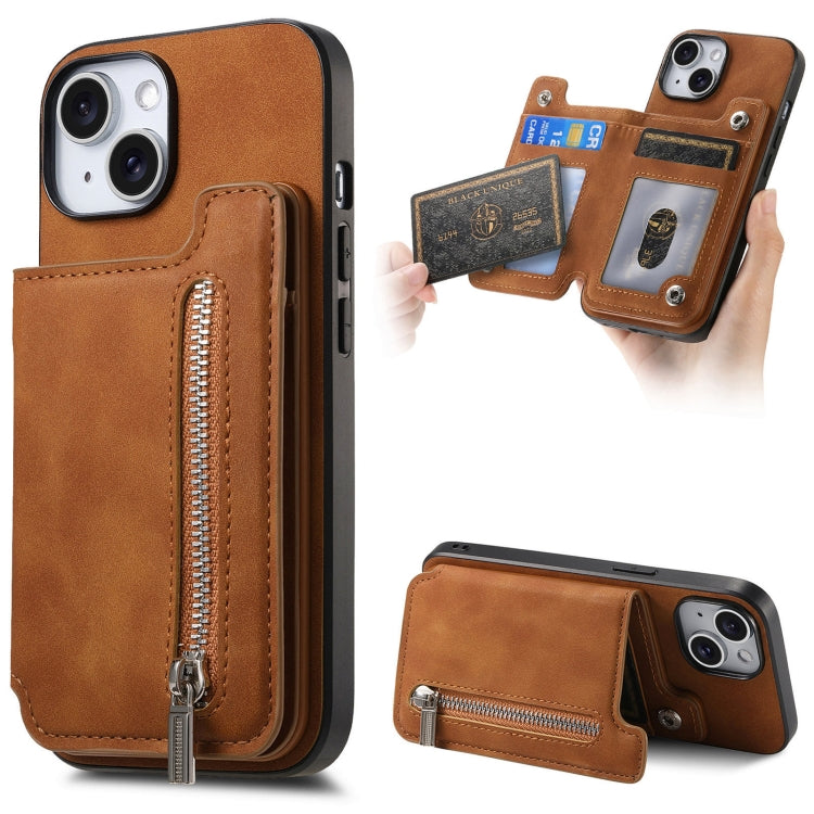 Retro MagSafe Zipper Wallet Card Bag Back Phone Case, For iPhone 15 Plus, For iPhone 15, For iPhone 14 Plus