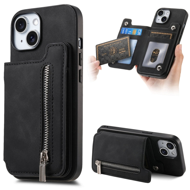 Retro MagSafe Zipper Wallet Card Bag Back Phone Case, For iPhone 15 Plus, For iPhone 15, For iPhone 14 Plus