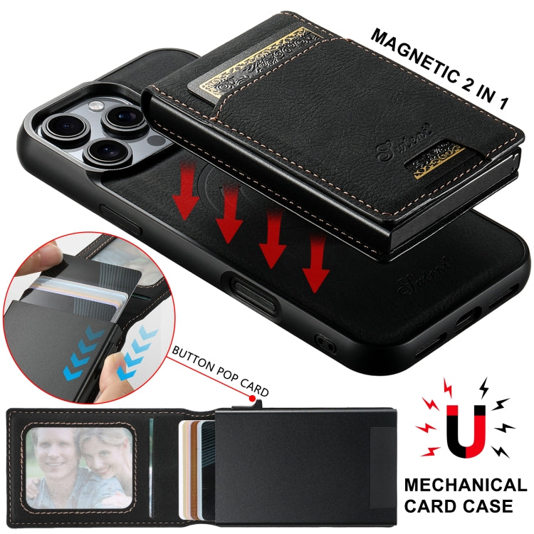 Suteni H19 Litchi Grain 2-in-1 MagSafe Removable Card Box Back Phone Case, For iPhone 14 Pro Max, For iPhone 13 Pro Max, For iPhone 13 Pro, For iPhone 13, For iPhone 12, For iPhone 12 Pro Max, For iPhone 12 Pro