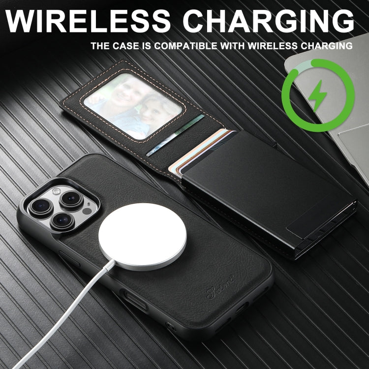 Suteni H19 Litchi Grain 2-in-1 MagSafe Removable Card Box Back Phone Case, For iPhone 14 Pro Max, For iPhone 13 Pro Max, For iPhone 13 Pro, For iPhone 13, For iPhone 12, For iPhone 12 Pro Max, For iPhone 12 Pro