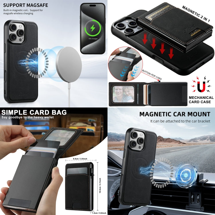 Suteni H19 Litchi Grain 2-in-1 MagSafe Removable Card Box Back Phone Case, For iPhone 14 Pro Max, For iPhone 13 Pro Max, For iPhone 13 Pro, For iPhone 13, For iPhone 12, For iPhone 12 Pro Max, For iPhone 12 Pro