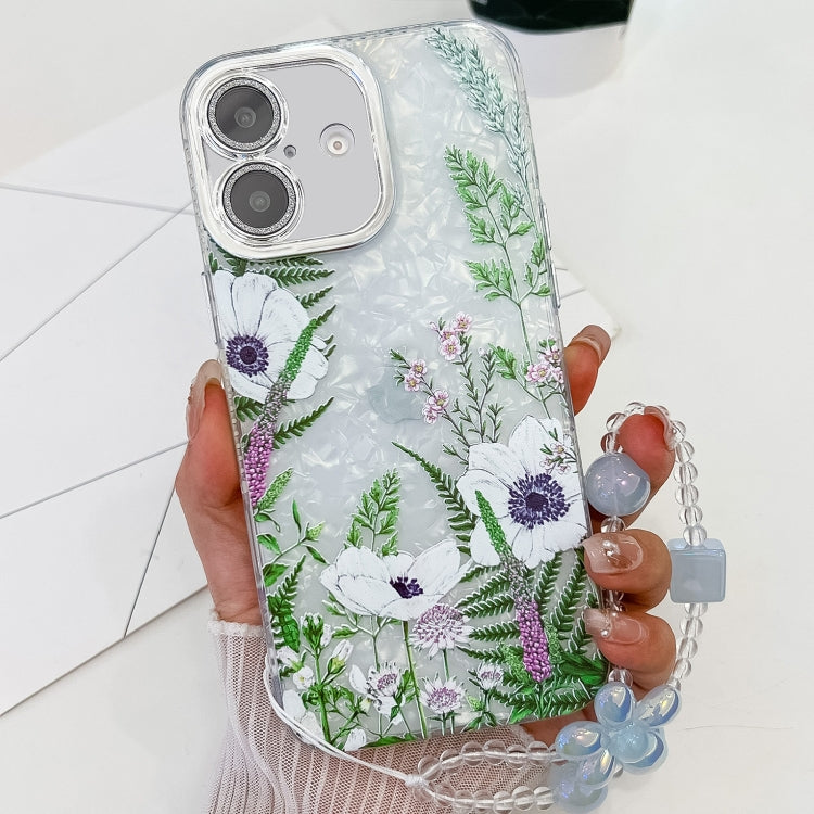 Electroplating Flowers Plants Texture Wristband TPU Phone Case, For iPhone 16