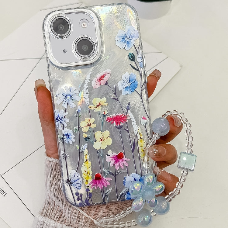 Electroplating Flowers Plants Texture Wristband TPU Phone Case, For iPhone 15