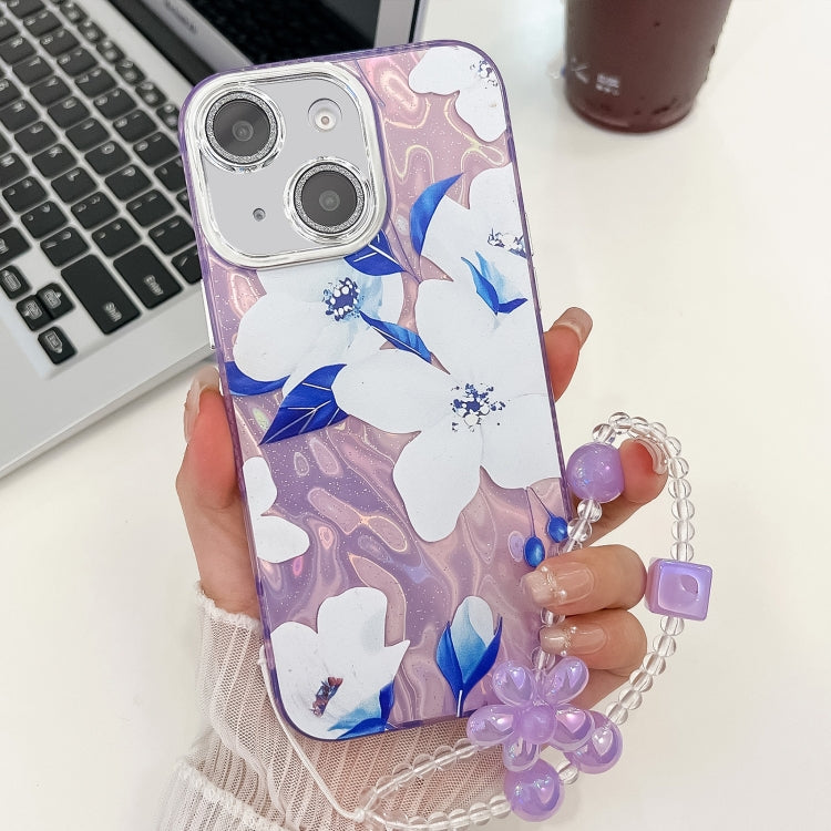 Electroplating Flowers Plants Texture Wristband TPU Phone Case, For iPhone 15