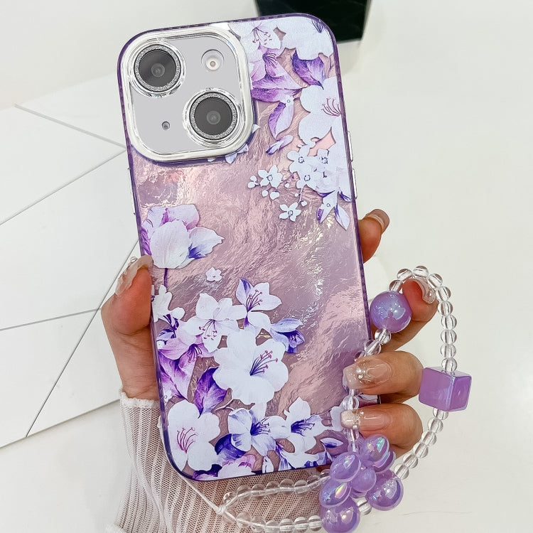 Electroplating Flowers Plants Texture Wristband TPU Phone Case, For iPhone 13