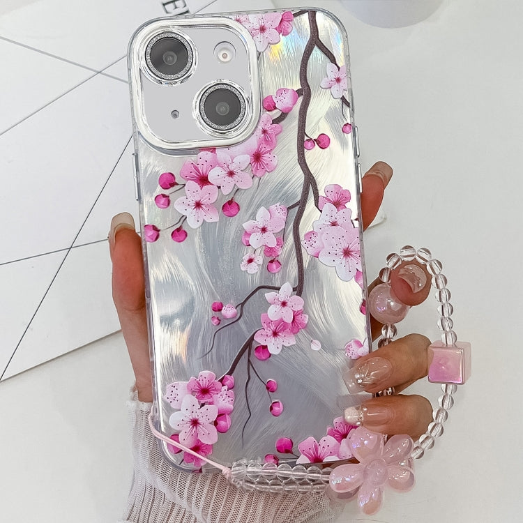 Electroplating Flowers Plants Texture Wristband TPU Phone Case, For iPhone 13