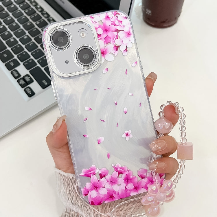 Electroplating Flowers Plants Texture Wristband TPU Phone Case, For iPhone 13