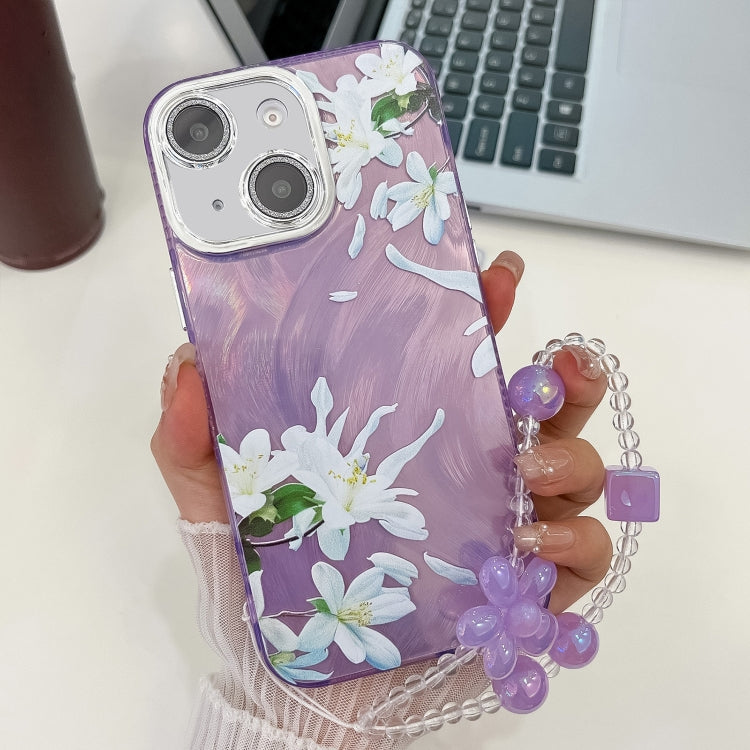 Electroplating Flowers Plants Texture Wristband TPU Phone Case, For iPhone 13