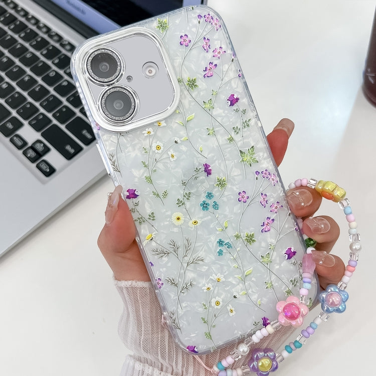 Electroplating Flower Texture Wristband TPU Phone Case, For iPhone 16e, For iPhone 16 Pro Max, For iPhone 16 Pro, For iPhone 16 Plus