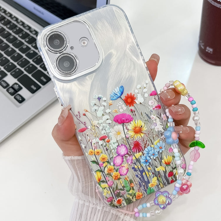 Electroplating Flower Texture Wristband TPU Phone Case, For iPhone 16, For iPhone 15 Pro Max, For iPhone 15 Pro, For iPhone 15