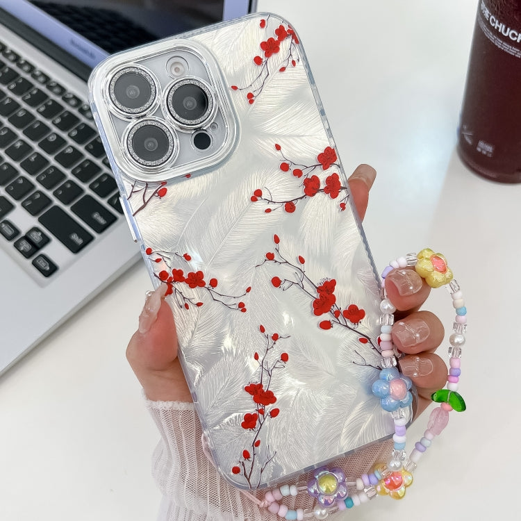 Electroplating Flower Texture Wristband TPU Phone Case, For iPhone 16, For iPhone 15 Pro Max, For iPhone 15 Pro, For iPhone 15