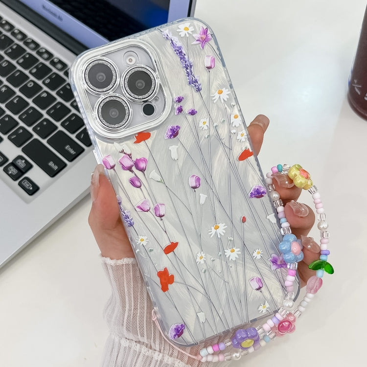 Electroplating Flower Texture Wristband TPU Phone Case, For iPhone 14, For iPhone 14 Pro, For iPhone 14 Pro Max, For iPhone 13 Pro Max