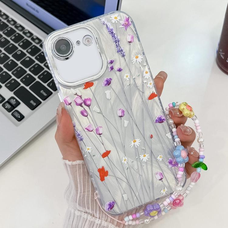 Electroplating Flower Texture Wristband TPU Phone Case, For iPhone 16e, For iPhone 16 Pro Max, For iPhone 16 Pro, For iPhone 16 Plus