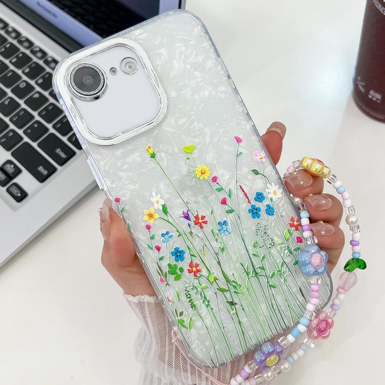 Electroplating Flower Texture Wristband TPU Phone Case, For iPhone 16e, For iPhone 16 Pro Max, For iPhone 16 Pro, For iPhone 16 Plus