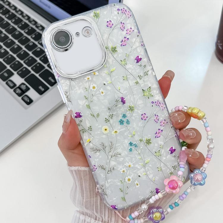 Electroplating Flower Texture Wristband TPU Phone Case, For iPhone 16e, For iPhone 16 Pro Max, For iPhone 16 Pro, For iPhone 16 Plus