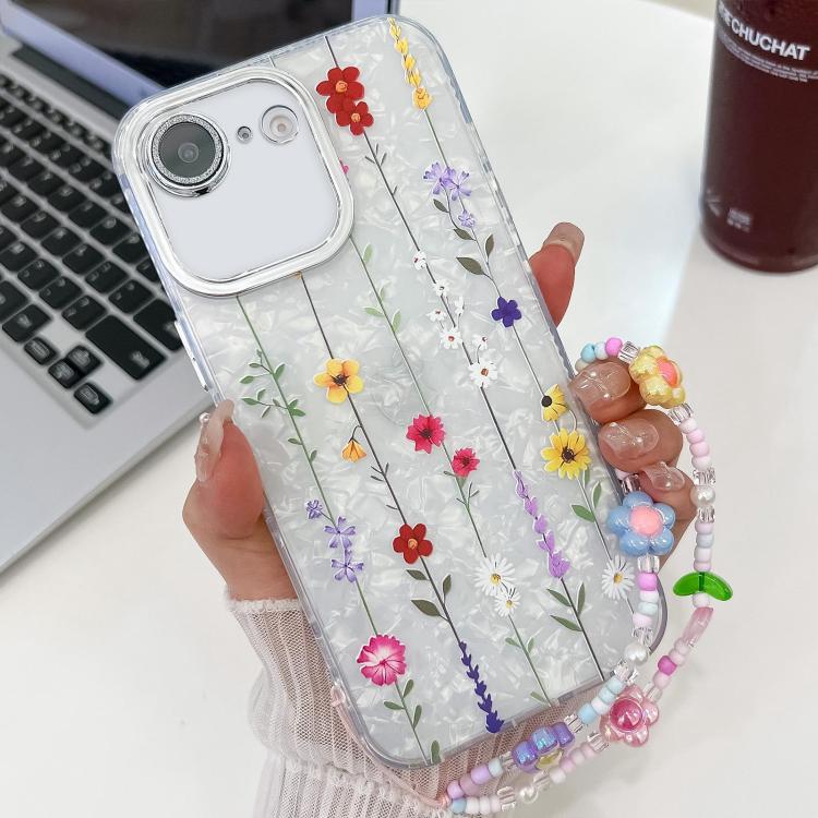 Electroplating Flower Texture Wristband TPU Phone Case, For iPhone 16e, For iPhone 16 Pro Max, For iPhone 16 Pro, For iPhone 16 Plus