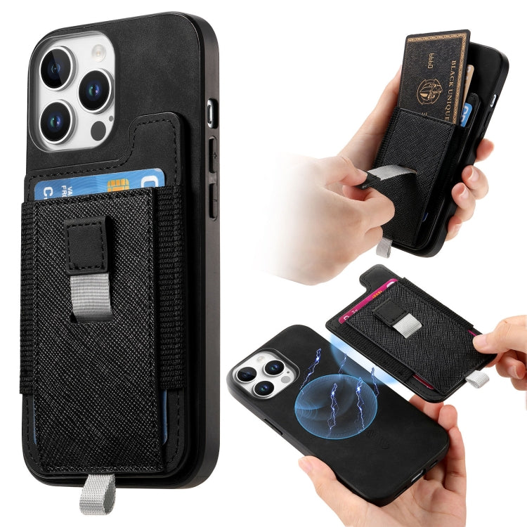 Retro Magsafe Cross Leather Pull-Out Card Bag Back Phone Case, For iPhone 16 Pro Max, For iPhone 16 Pro, For iPhone 16 Plus