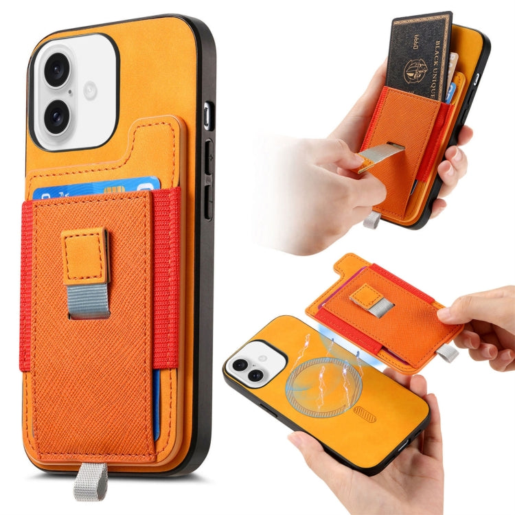 Retro Magsafe Cross Leather Pull-Out Card Bag Back Phone Case, For iPhone 16 Pro Max, For iPhone 16 Pro, For iPhone 16 Plus