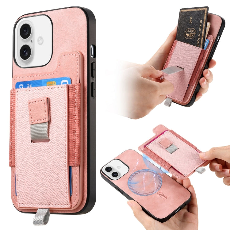 Retro Magsafe Cross Leather Pull-Out Card Bag Back Phone Case, For iPhone 16 Pro Max, For iPhone 16 Pro, For iPhone 16 Plus