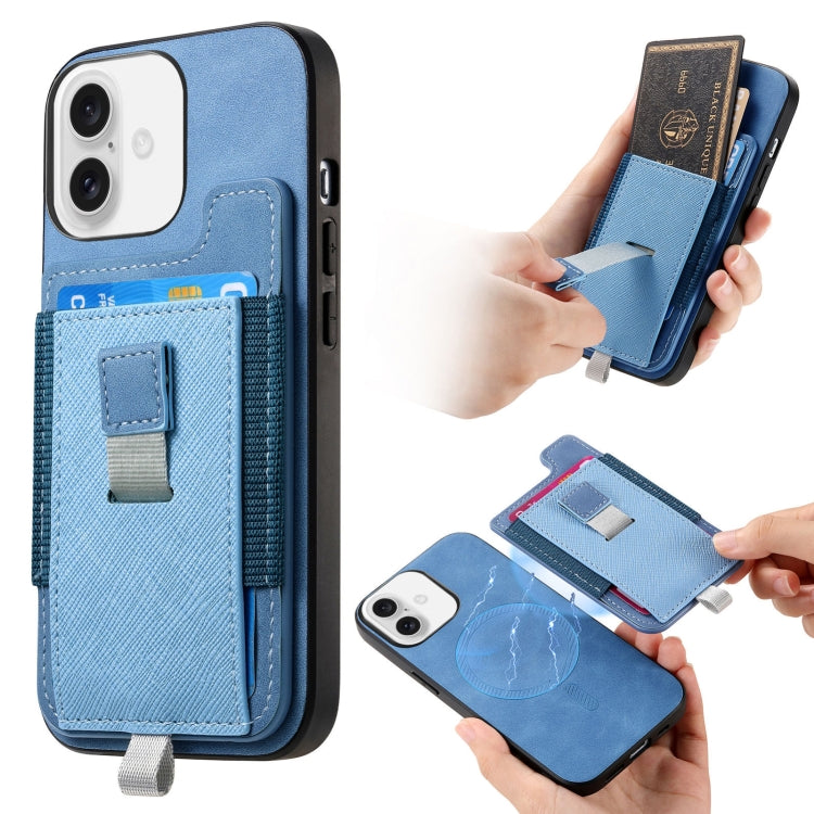 Retro Magsafe Cross Leather Pull-Out Card Bag Back Phone Case, For iPhone 16, For iPhone 15 Pro max, For iPhone 15 Pro