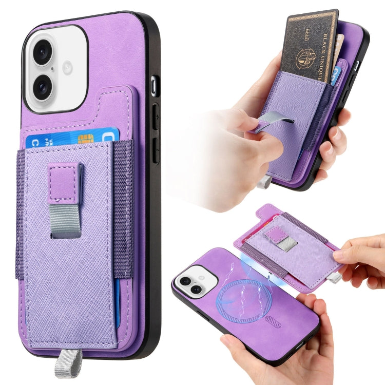 Retro Magsafe Cross Leather Pull-Out Card Bag Back Phone Case, For iPhone 16, For iPhone 15 Pro max, For iPhone 15 Pro