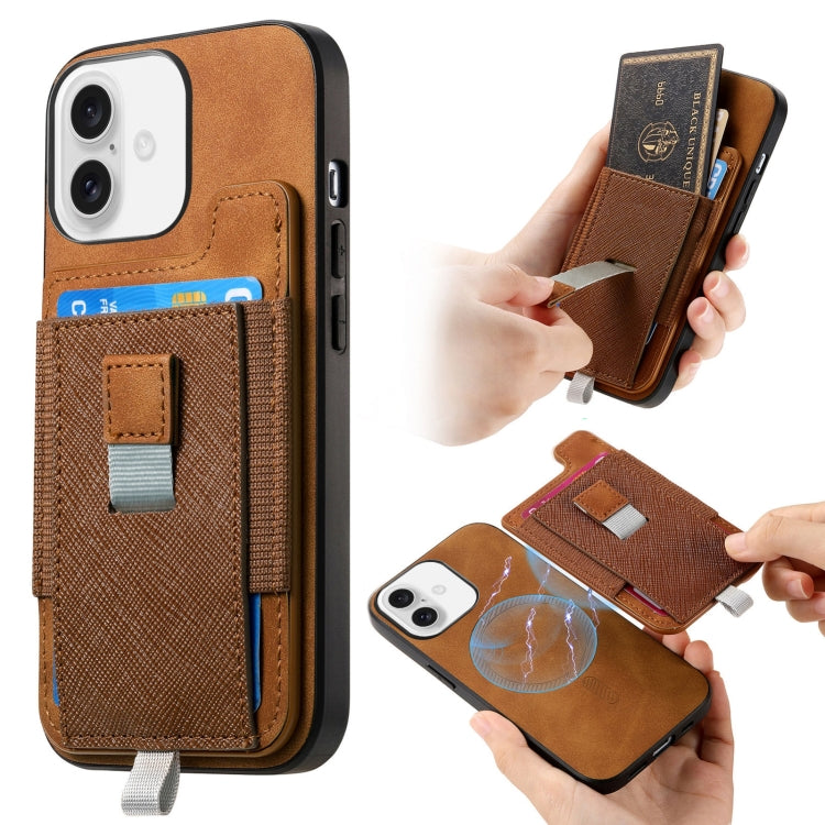 Retro Magsafe Cross Leather Pull-Out Card Bag Back Phone Case, For iPhone 16, For iPhone 15 Pro max, For iPhone 15 Pro