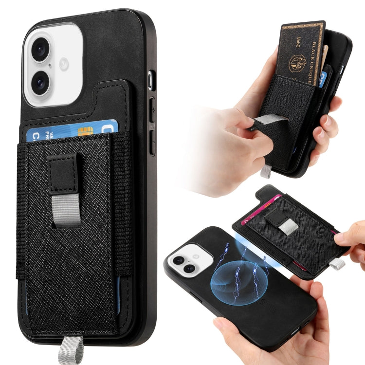 Retro Magsafe Cross Leather Pull-Out Card Bag Back Phone Case, For iPhone 16, For iPhone 15 Pro max, For iPhone 15 Pro