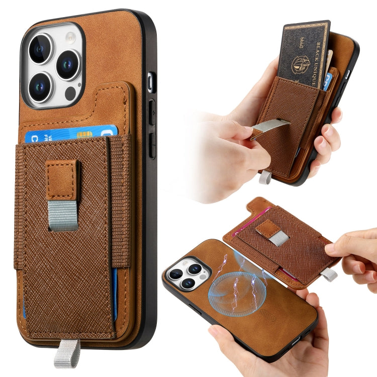 Retro Magsafe Cross Leather Pull-Out Card Bag Back Phone Case, For iPhone 16, For iPhone 15 Pro max, For iPhone 15 Pro
