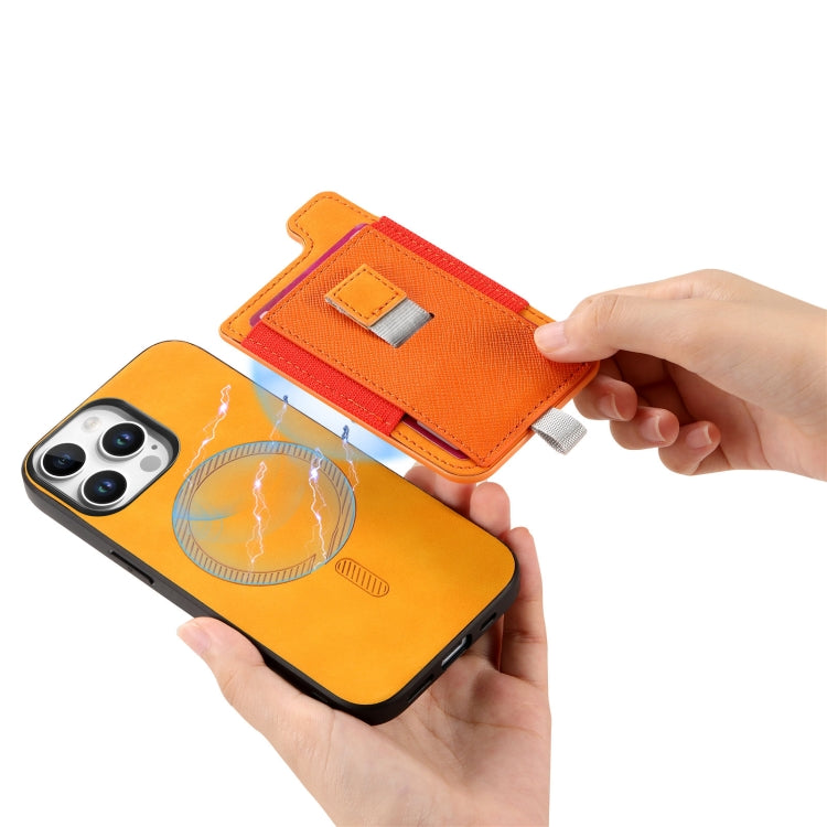 Retro Magsafe Cross Leather Pull-Out Card Bag Back Phone Case, For iPhone 15 Plus, For iPhone 15, For iPhone 14 Plus