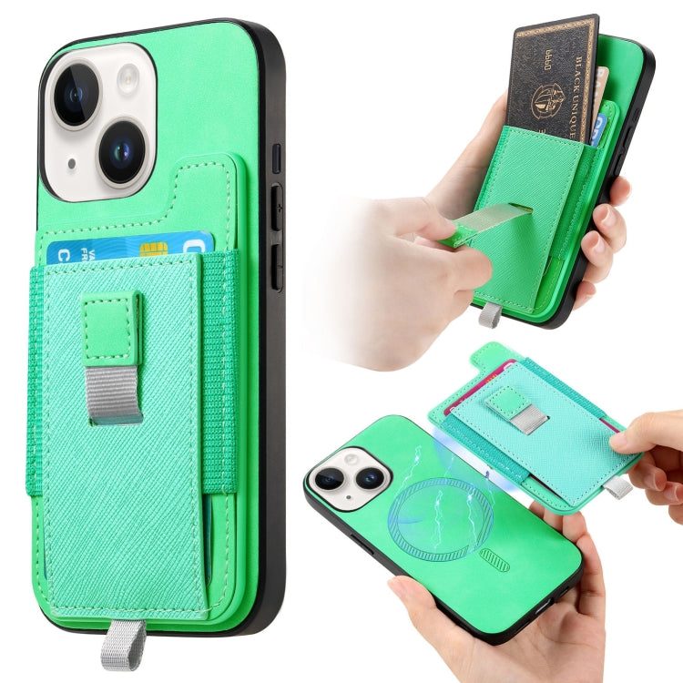 Retro Magsafe Cross Leather Pull-Out Card Bag Back Phone Case, For iPhone 15 Plus, For iPhone 15, For iPhone 14 Plus