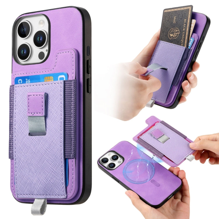 Retro Magsafe Cross Leather Pull-Out Card Bag Back Phone Case, For iPhone 14, For iPhone 14 Pro, For iPhone 14 Pro Max