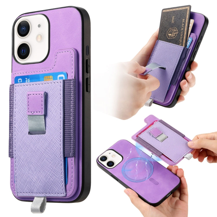 Retro Magsafe Cross Leather Pull-Out Card Bag Back Phone Case, For iPhone 11 Pro Max, For iPhone 11, For iPhone 11 Pro