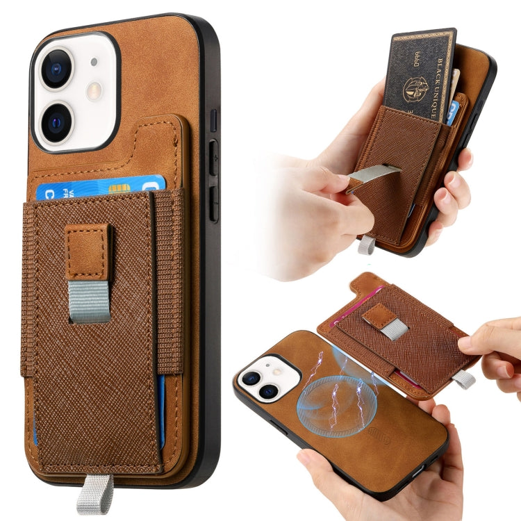 Retro Magsafe Cross Leather Pull-Out Card Bag Back Phone Case, For iPhone 11 Pro Max, For iPhone 11, For iPhone 11 Pro