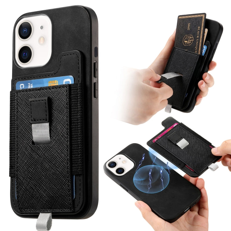 Retro Magsafe Cross Leather Pull-Out Card Bag Back Phone Case, For iPhone 11 Pro Max, For iPhone 11, For iPhone 11 Pro