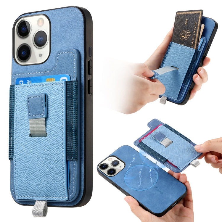 Retro Magsafe Cross Leather Pull-Out Card Bag Back Phone Case, For iPhone 11 Pro Max, For iPhone 11, For iPhone 11 Pro