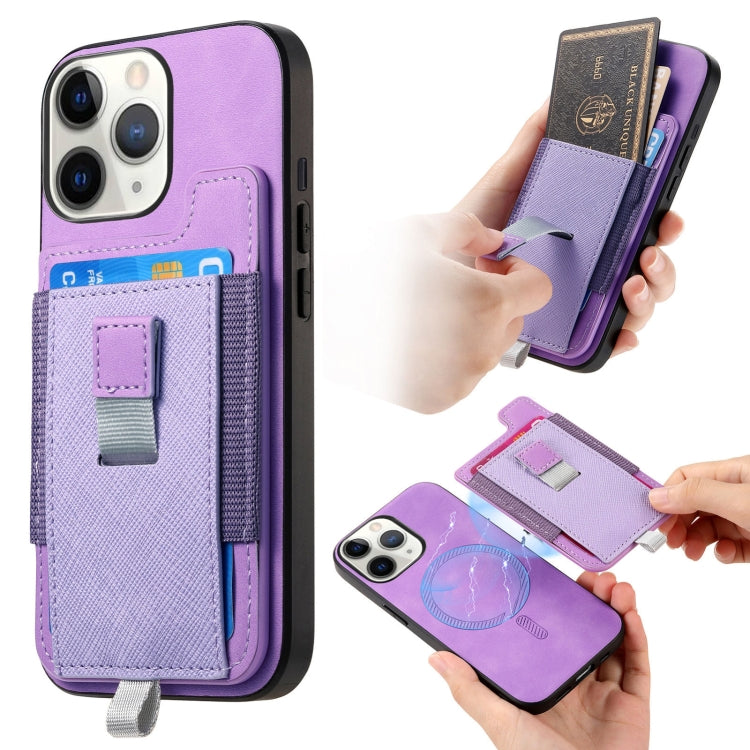 Retro Magsafe Cross Leather Pull-Out Card Bag Back Phone Case, For iPhone 11 Pro Max, For iPhone 11, For iPhone 11 Pro