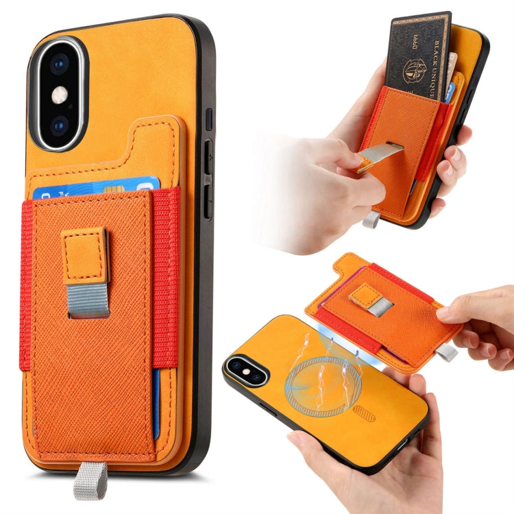 Retro Magsafe Cross Leather Pull-Out Card Bag Back Phone Case, For iPhone X / XS, For iPhone XR, For iPhone XS Max