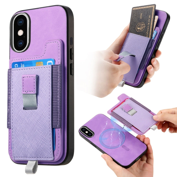 Retro Magsafe Cross Leather Pull-Out Card Bag Back Phone Case, For iPhone X / XS, For iPhone XR, For iPhone XS Max