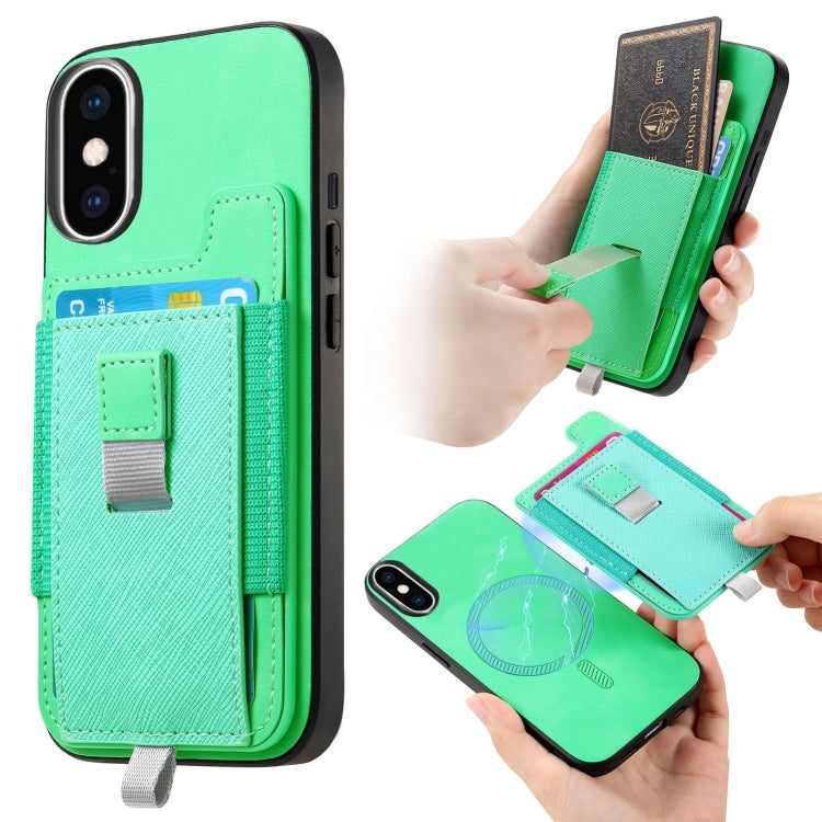 Retro Magsafe Cross Leather Pull-Out Card Bag Back Phone Case, For iPhone X / XS, For iPhone XR, For iPhone XS Max