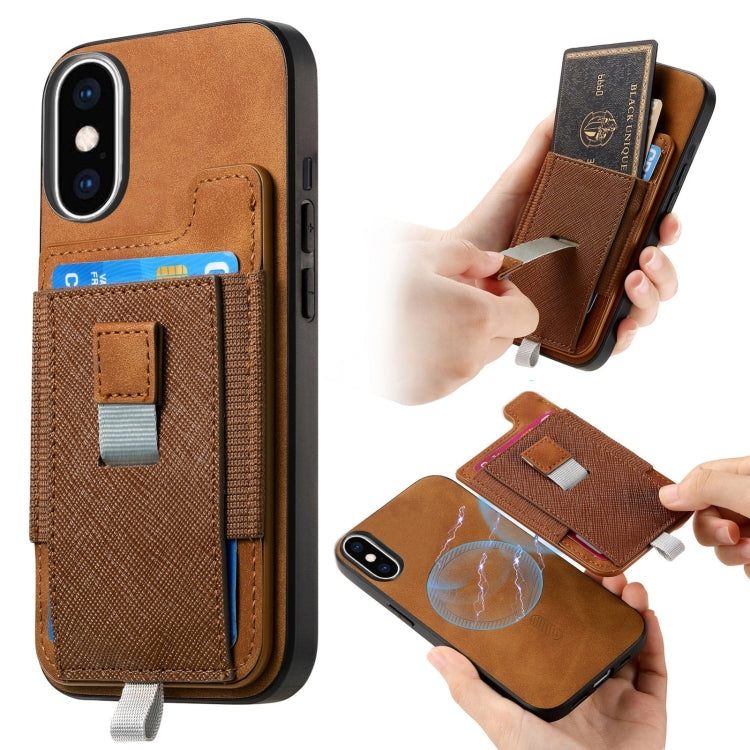 Retro Magsafe Cross Leather Pull-Out Card Bag Back Phone Case, For iPhone X / XS, For iPhone XR, For iPhone XS Max
