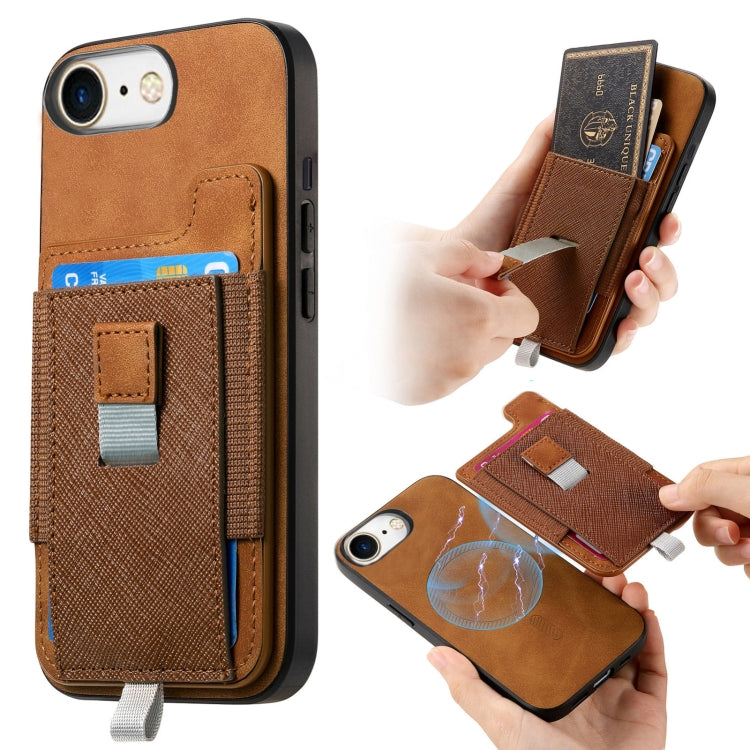 Retro Magsafe Cross Leather Pull-Out Card Bag Back Phone Case, For iPhone 7 / 8 / SE 2022, For iPhone 13 Pro Max, For iPhone 13 Pro