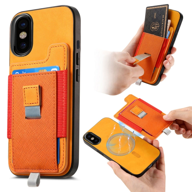 Retro Magsafe Cross Leather Pull-Out Card Bag Back Phone Case, For iPhone X / XS, For iPhone XR, For iPhone XS Max