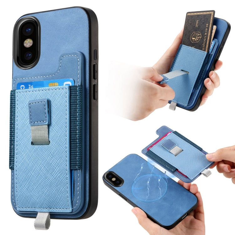 Retro Magsafe Cross Leather Pull-Out Card Bag Back Phone Case, For iPhone X / XS, For iPhone XR, For iPhone XS Max