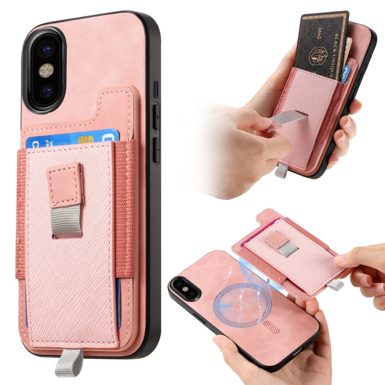 Retro Magsafe Cross Leather Pull-Out Card Bag Back Phone Case, For iPhone X / XS, For iPhone XR, For iPhone XS Max